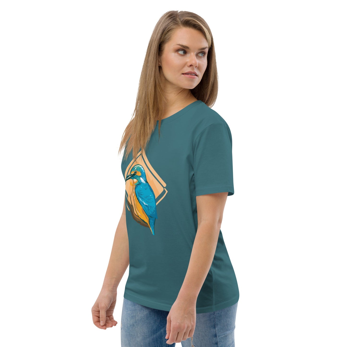 Medium Fit Short Sleeve Women's Cotton T - Shirt KINGFISHER - BONOTEE