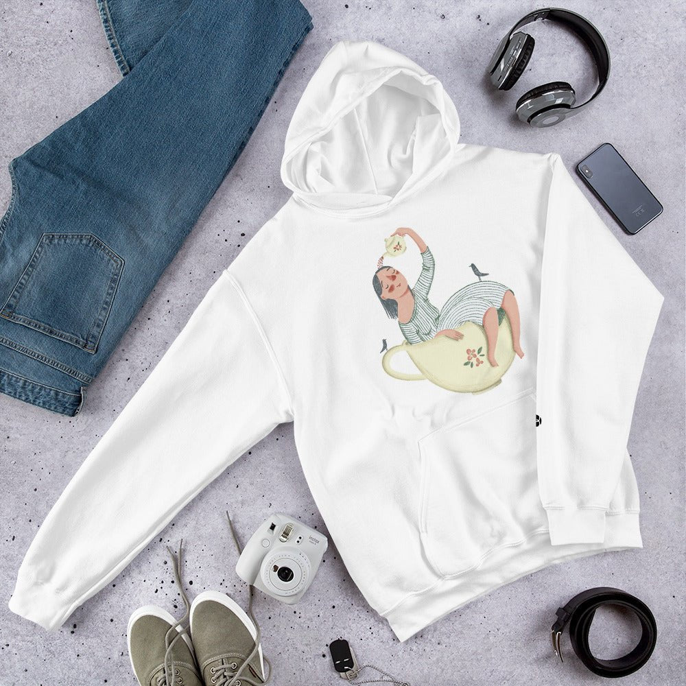 womens-fleece-hoodie-drawing-tea-white