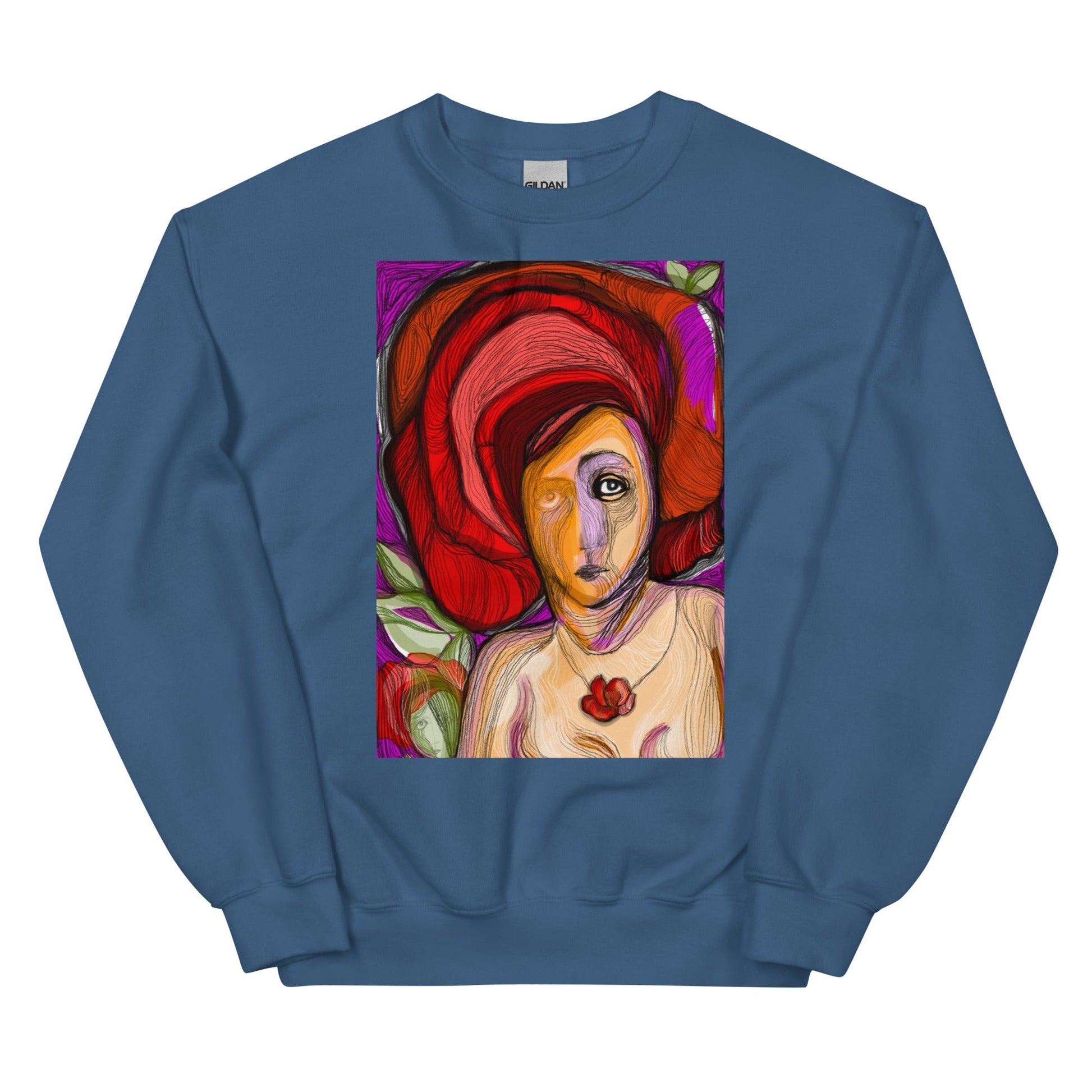 womens-classic-sweatshirt-red-flower-indigo-blue